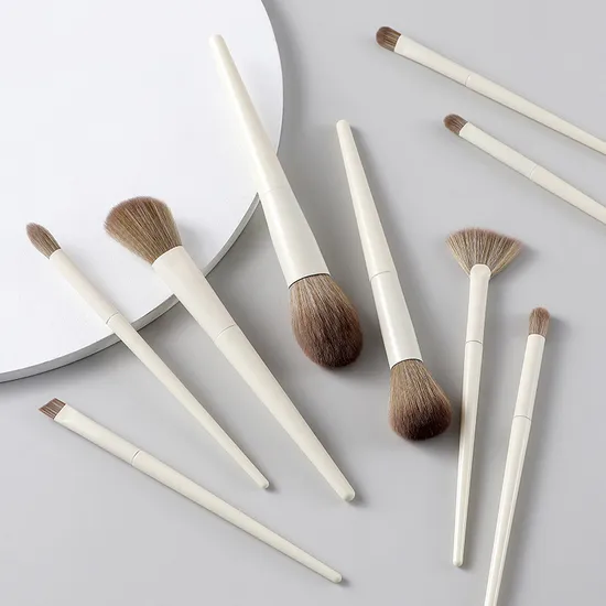 Makeup Brush Set Beige Custom Logo Plastic Makeup Brush Private Label 